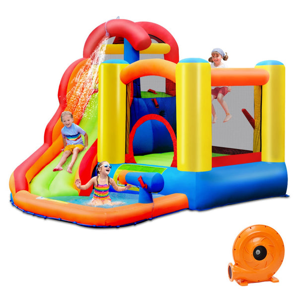 6-in-1 Water Park Bounce House for Outdoor Fun with Blower and Splash Pool