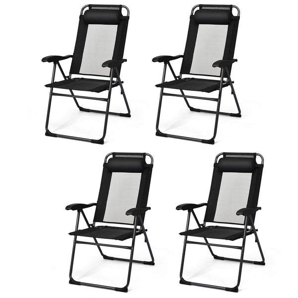 4 Pieces Patio Garden Adjustable Reclining Folding Chairs with Headrests