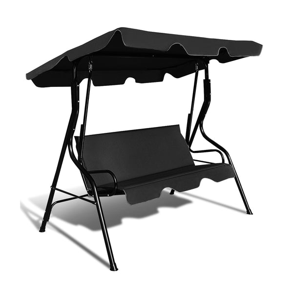 3 Seat Outdoor Patio Canopy Swing with Cushioned Steel Frame
