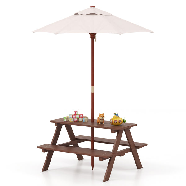 4-Seat Outdoor Kids Picnic Table Bench Set with Removable Umbrella