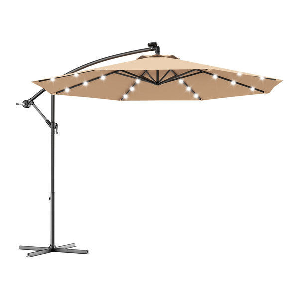 10 Feet Patio Umbrella with Cross Base and Solar LED