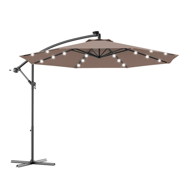 10 Feet Patio Umbrella with Cross Base and Solar LED