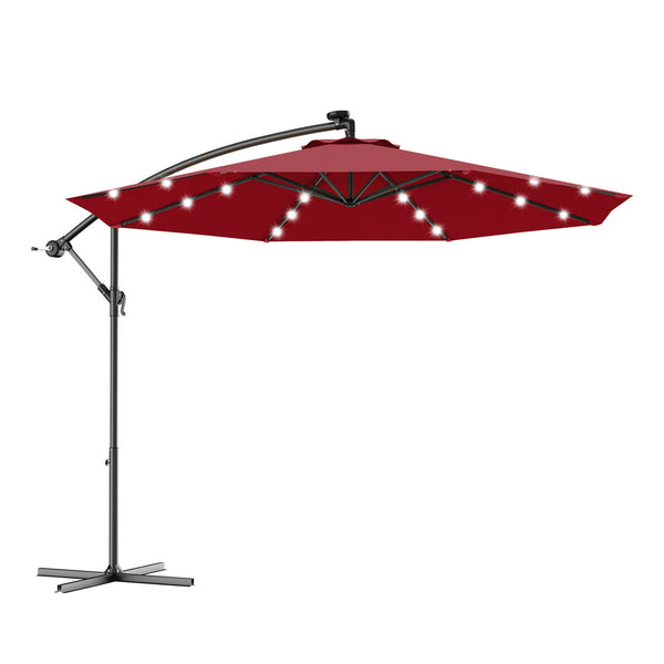 10 Feet Patio Umbrella with Cross Base and Solar LED