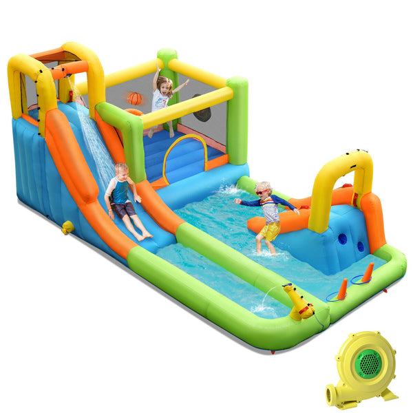 8-in-1 Inflatable Water Slide Bounce House with Splash Pool and 735W Blower