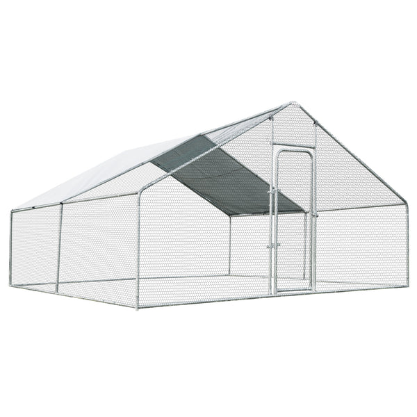 13 x 13 Feet Walk-in Chicken Coop with Waterproof Cover for Outdoor Backyard Farm