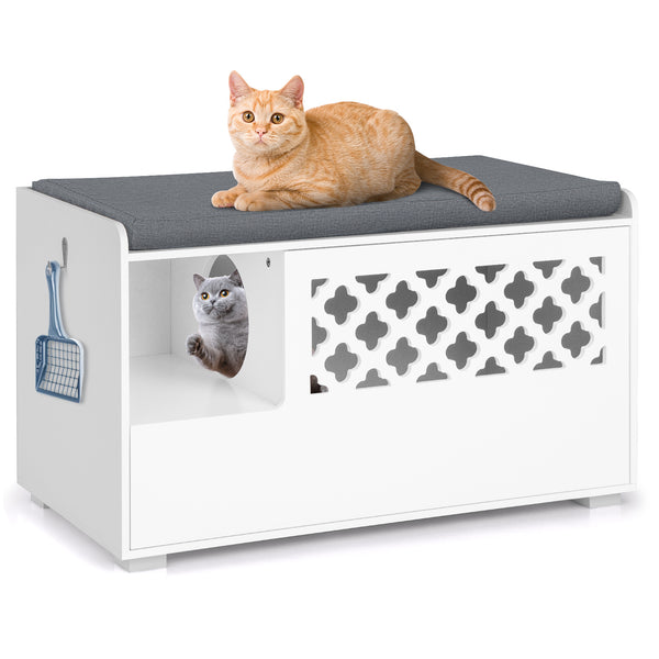 Cat Litter Box Enclosure with Removable Cushion and Front Open Door