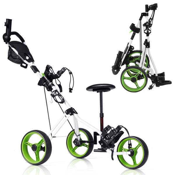 Foldable 3 Wheels Push Pull Golf Trolley with Scoreboard Bag