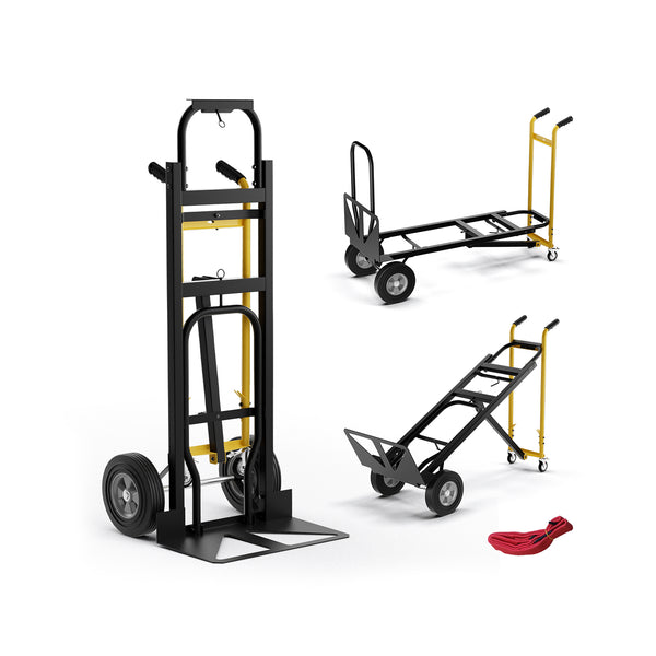 3-in-1 Convertible Hand Truck Metal Dolly Cart with 4 Rubber Wheels for Transport