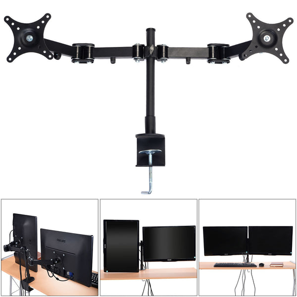 Dual Monitor Arm Desk Table Mount Stand for 2 LCD Fully Swivel Clamp up to 27¡±