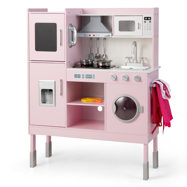 Pretend Play Kitchen for Kids with 16 Pieces Accessories-Pink