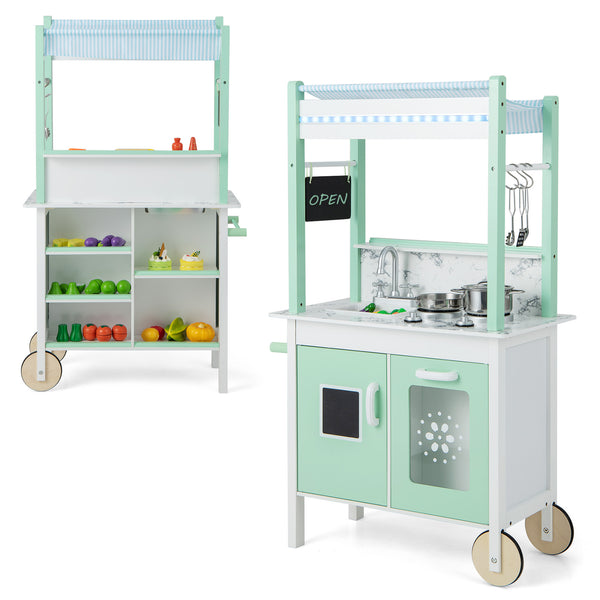 Double-sided Pretend Play Kitchen with Remote Control and LED Light Bars