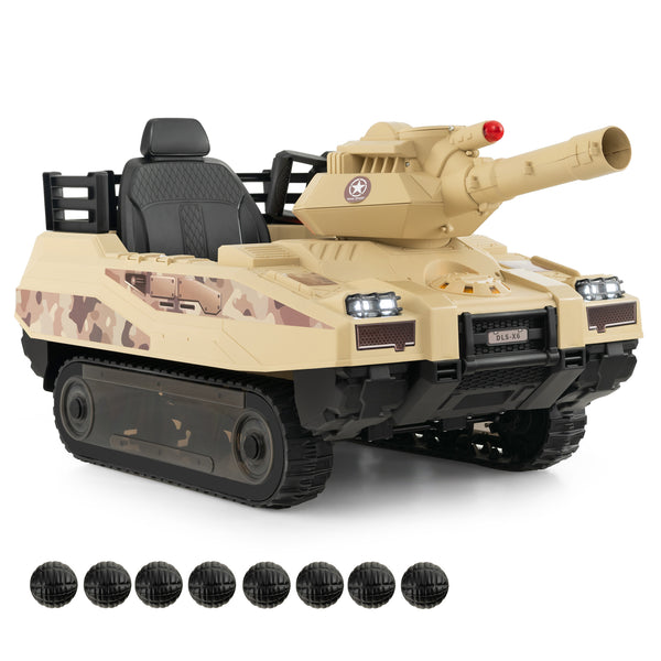 12V Electric Kids Ride On Tank with Rotatable Turret and 8 Missiles for Kids Aged 37-95 Months Old