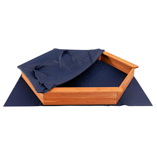 Hexagon Wooden Cedar Sand Box w Seat Boards