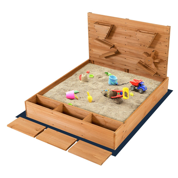 Kids Wooden Square Sandbox with Cover