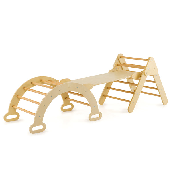 2-in-1 Wooden Kids Climber Toys with Triangle Arch Ramp