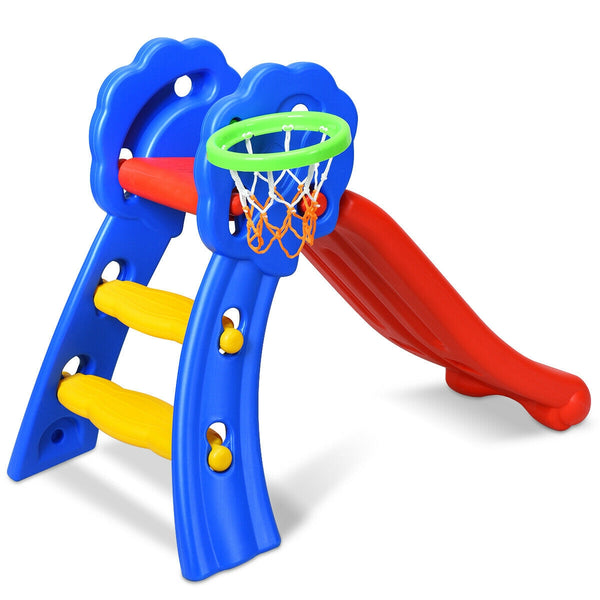 2 Step Indoors Kids Plastic Folding Slide with Basketball Hoop