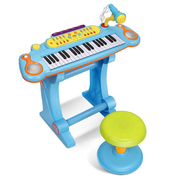 Kid's 37-Key Electronic Piano Toy with Microphone And Stool