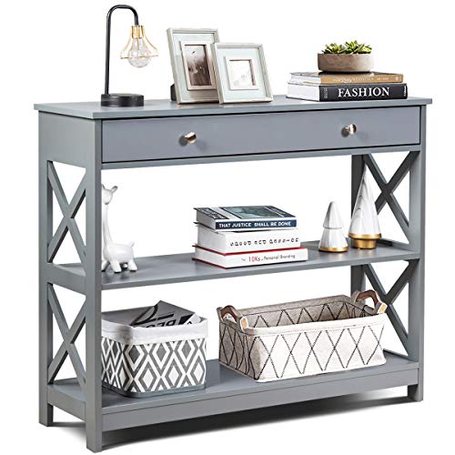 Console Table 3-Tier with Drawer and Storage Shelves