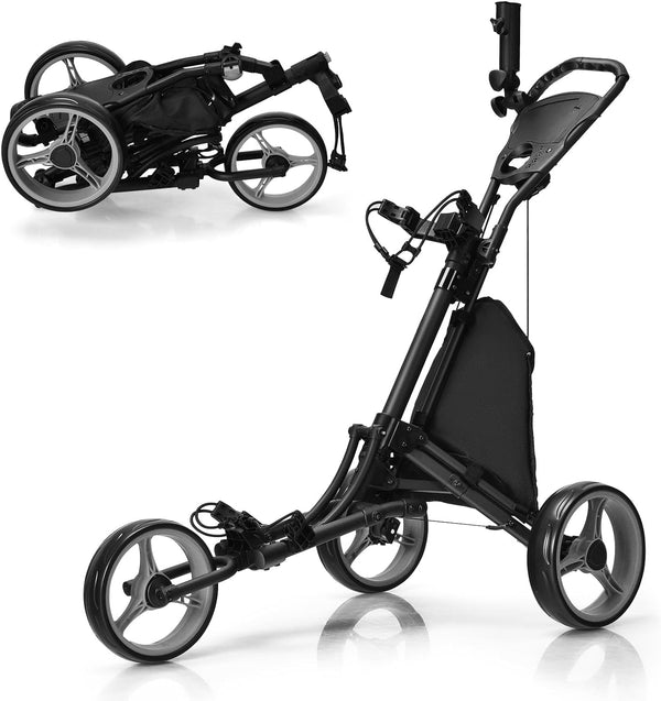 3 Wheels Folding Golf Push Cart with Storage Bag and Scoreboard