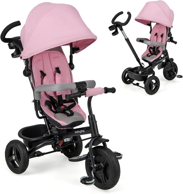 4-in-1 Baby Tricycle Toddler Trike with Reversible Seat and 5-Point Safety Harness