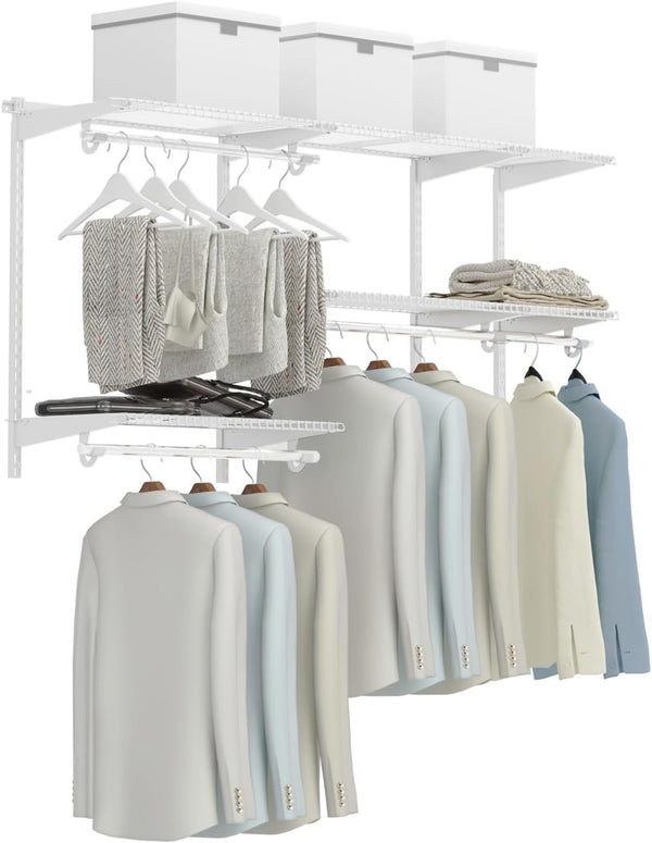 Custom Closet Organizer Kit 3 to 5 Feet Wall-Mounted Closet System with Hang Rod