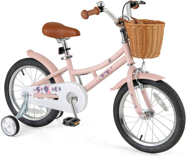 16 Inch Kids Bike Retro Bicycle with Adjustable Height and Basket for Ages 4-8 Years Old