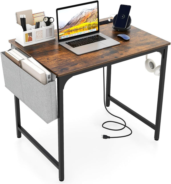 32 Inch Computer Desk Small Home Office Desk with Charging Station