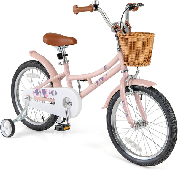 16 Inch Kids Bike Retro Bicycle with Adjustable Height and Basket for Ages 4-8 Years Old