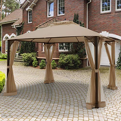 12 x 10 Feet Outdoor Double Top Patio Gazebo with Netting