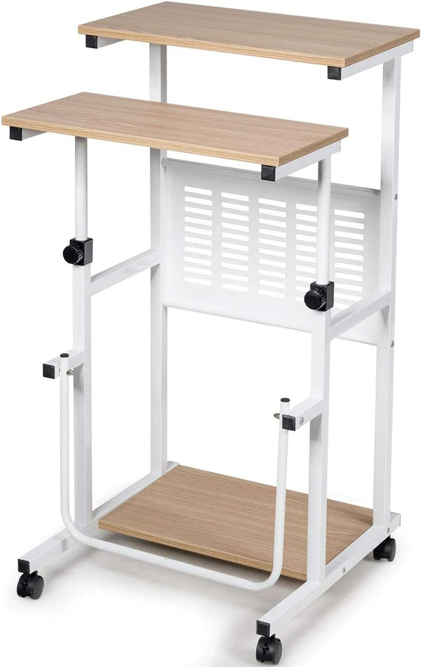 Height Adjustable Mobile Computer Stand-Up Desk with 2 Modes